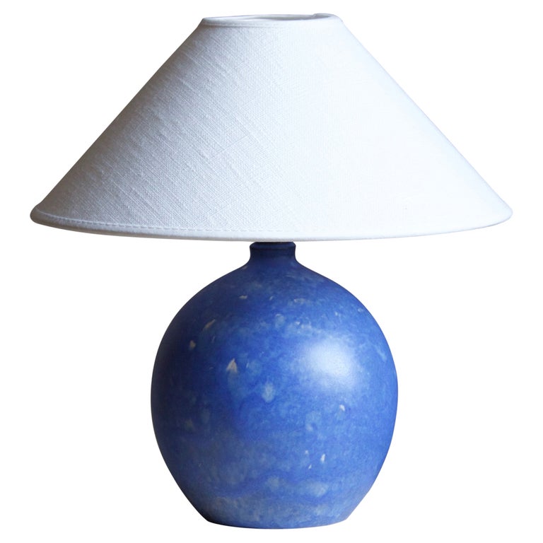Martin Flodén, Table Lamp, Blue Stoneware, Artist's Studio Arvika, Sweden, 1940s For Sale