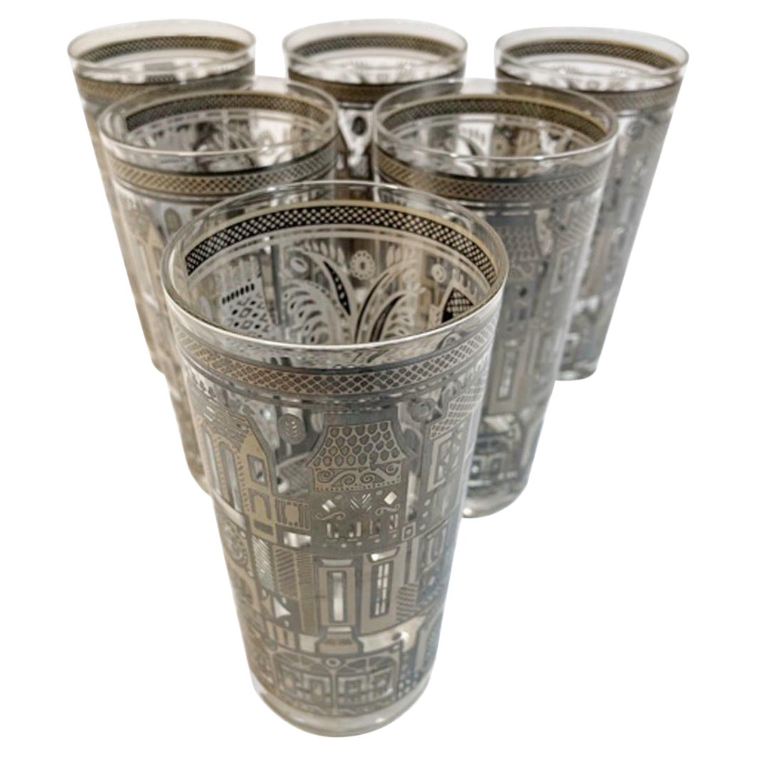 Vintage Set of 6 Georges Briard Highball Glasses in the Facade Pattern