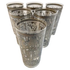 Vintage Set of 6 Georges Briard Highball Glasses in the Facade Pattern