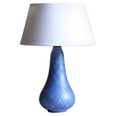 Rörstrand, Table Lamp, Incised Blue Glazed Ceramic, Sweden, 1950s