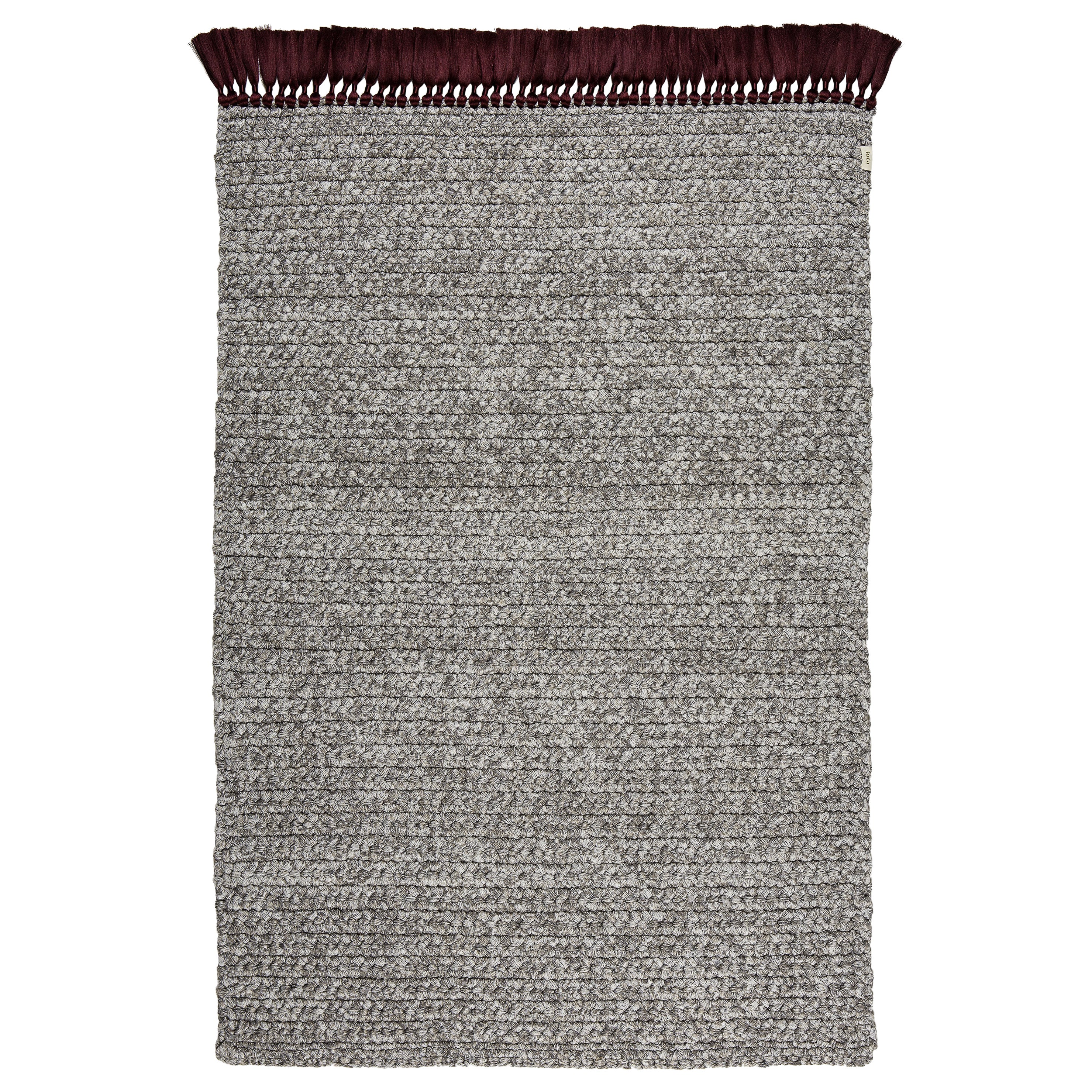 Handmade Crochet Thick Rug in Grey, Cacao, Pink made of Cotton & Polyester For Sale