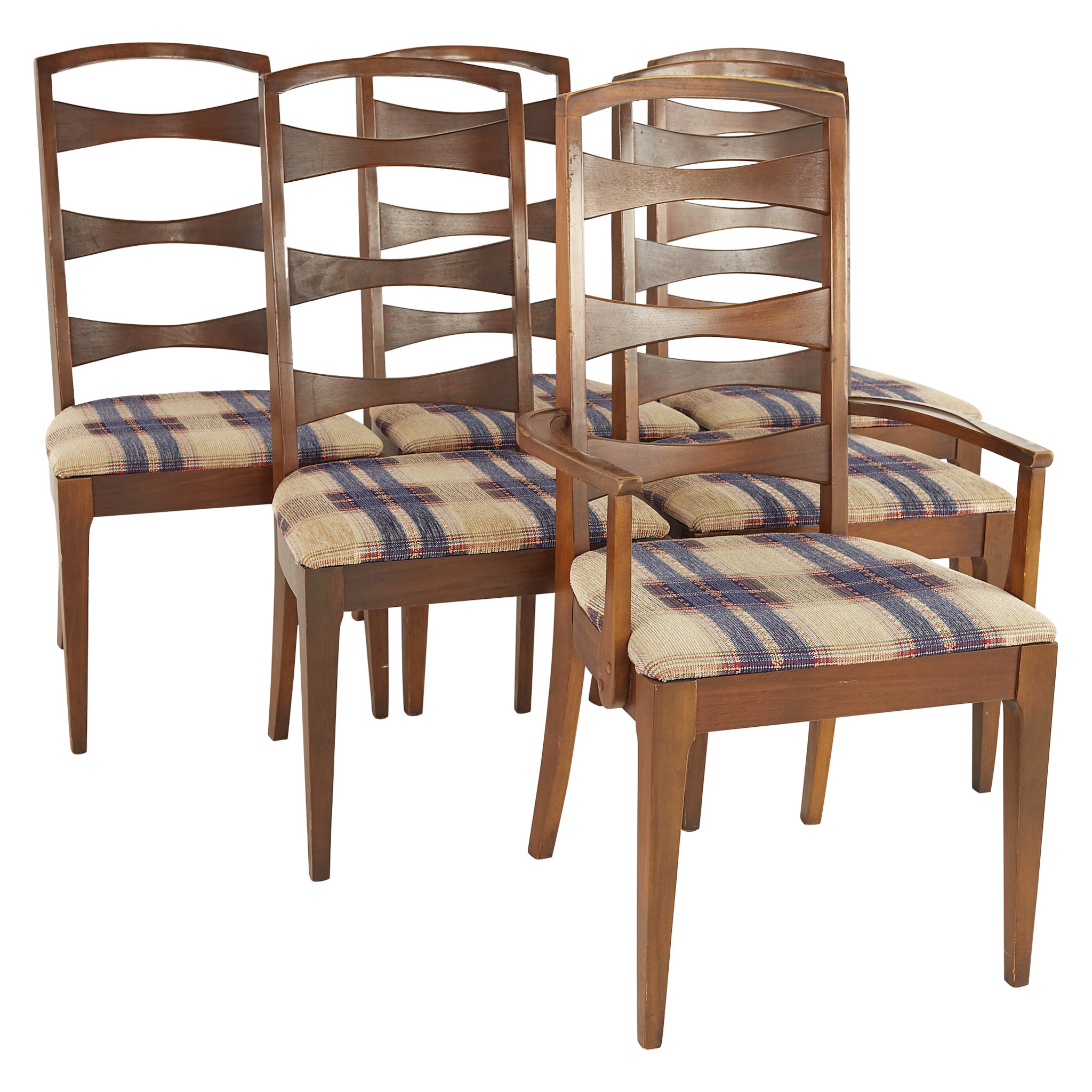 Lenoir House Mid Century Walnut Ladder Back Dining Chairs, Set of 6