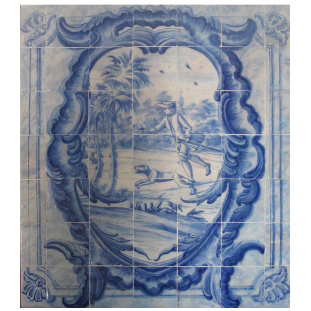 18th Century Portuguese "Azulejos" Panel "Hunting Scene" For Sale