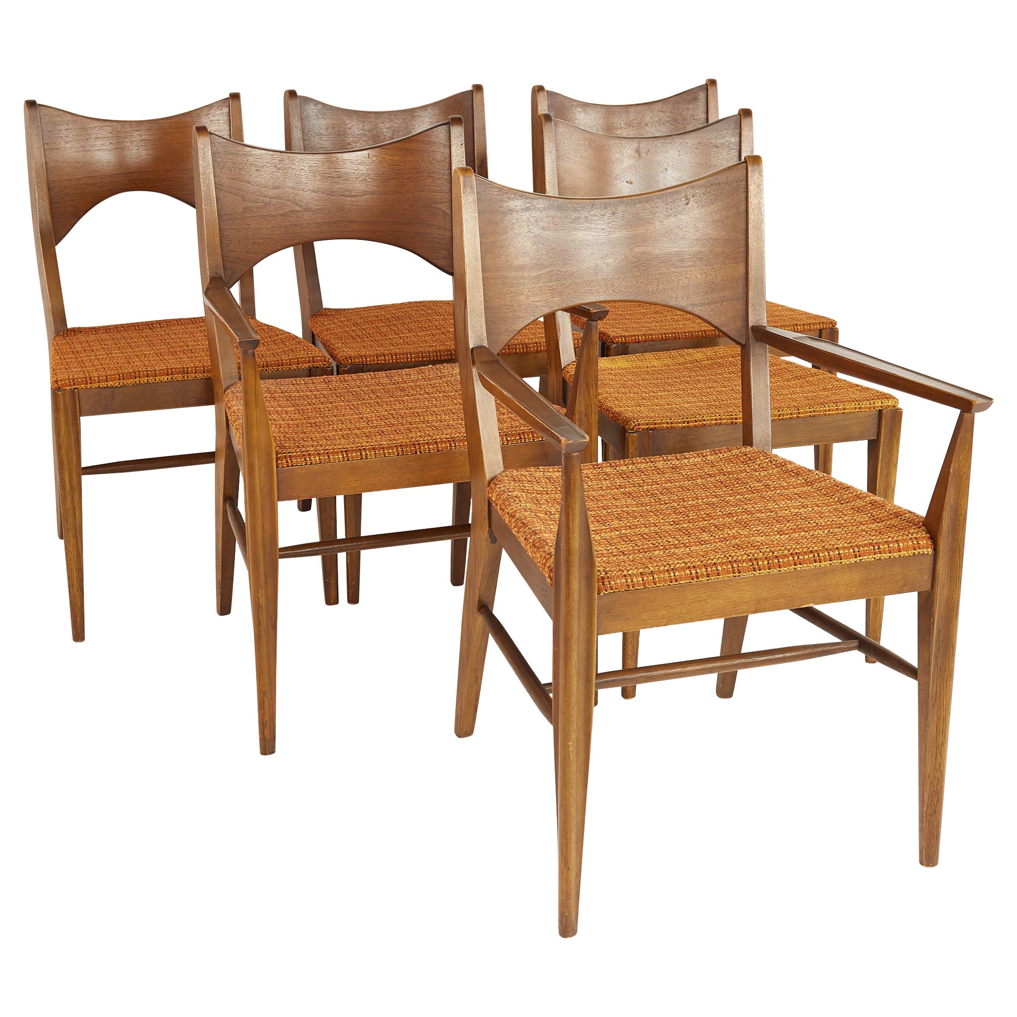 Broyhill Saga Mid Century Walnut Dining Chairs, Set of 6