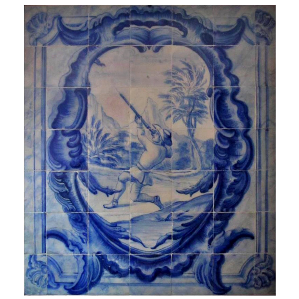 18th Century Portuguese "Azulejos" Panel "Hunting Scene"