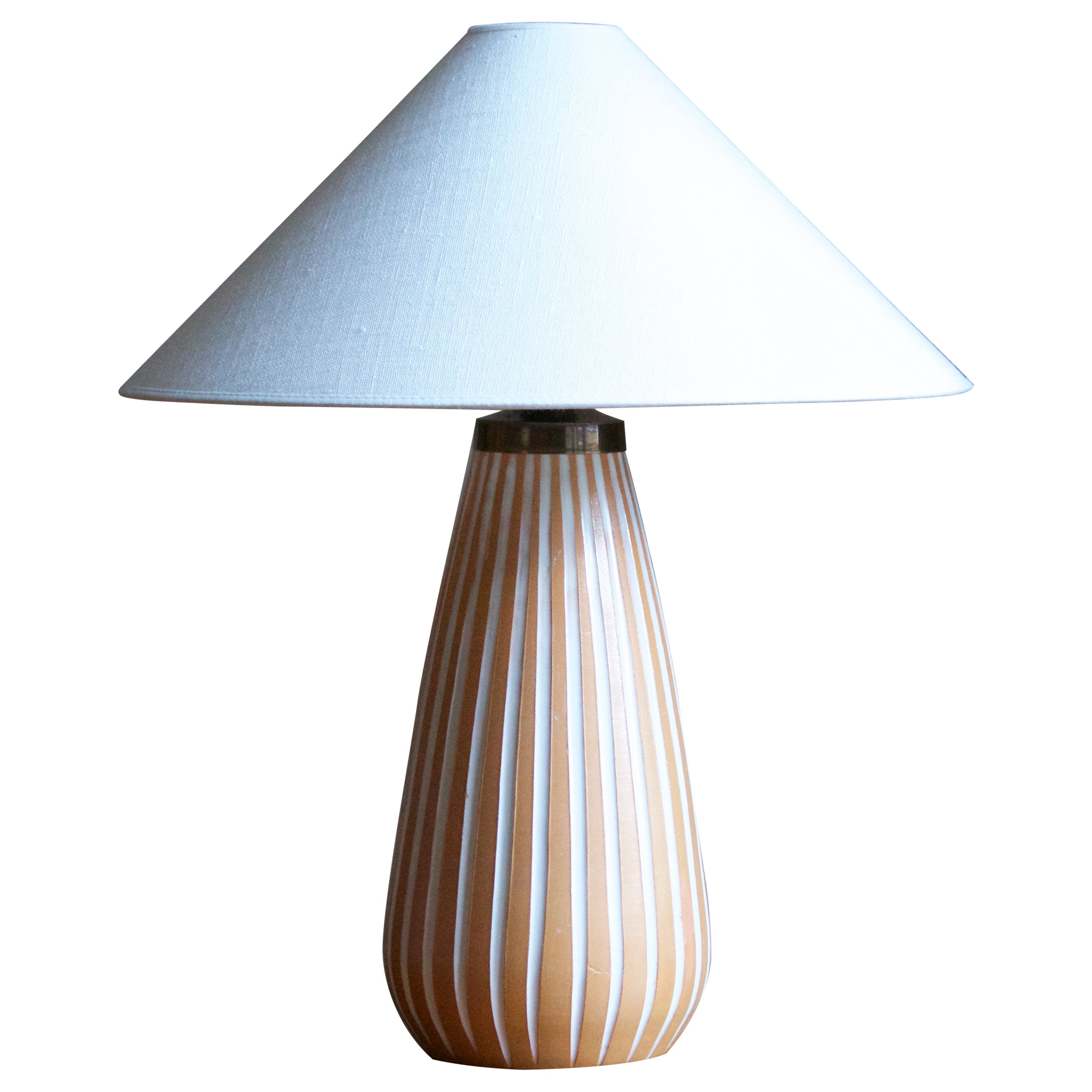 Ingrid Atterberg, Fluted Table Lamp, Ceramic, Brass, Sweden, Upsala Ekeby, 1950s