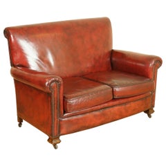 Stunning Victorian Burgundy Gentleman's Club Hand Dyed Leather Sofa