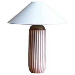 Ingrid Atterberg, Fluted Table Lamp, Ceramic, Brass, Sweden, Upsala Ekeby, 1950s