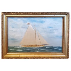 Antique Thomas Willis Silk Embroidered Seascape, circa 1890