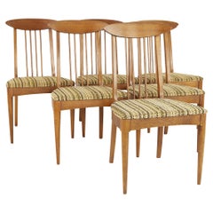 Retro Broyhill Sculptra Walnut Cat's Eye Dining Chairs, Set of 6, No Captains Chairs