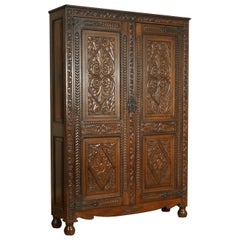 Antique Very Stunning Heavily Carved Oak Cloakroom Housekeepers Hall Cabinet