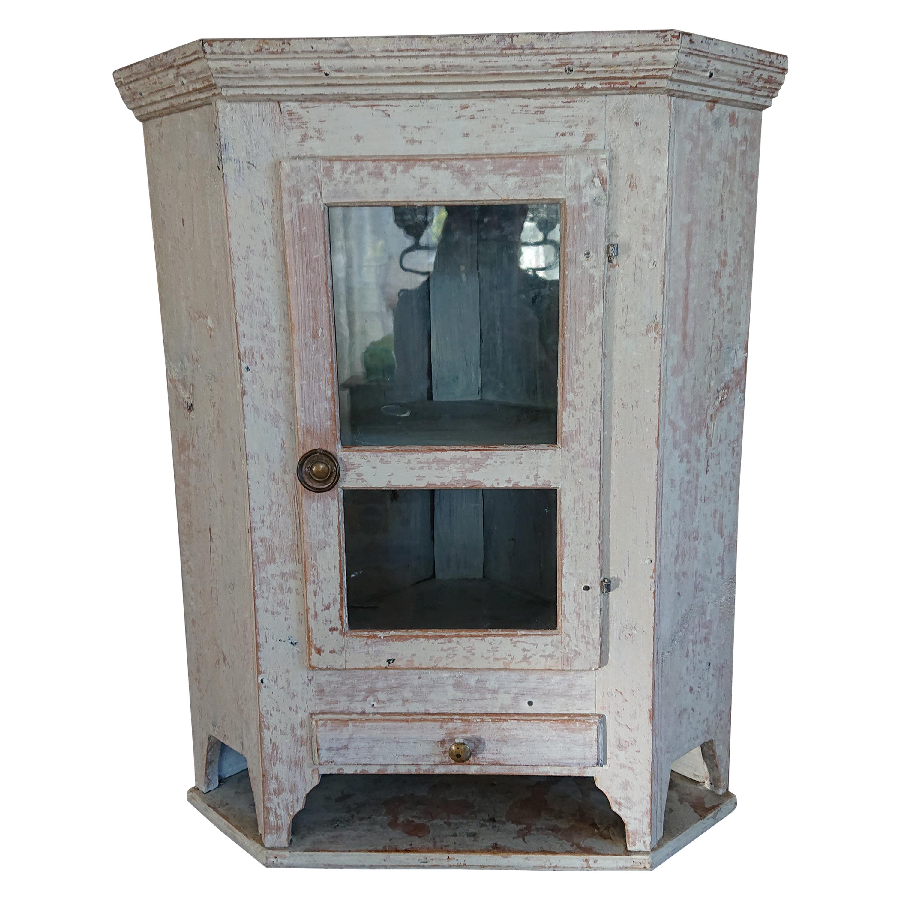 19th Century Swedish Gustavian Hanging Corner Cabinet Originalpaint