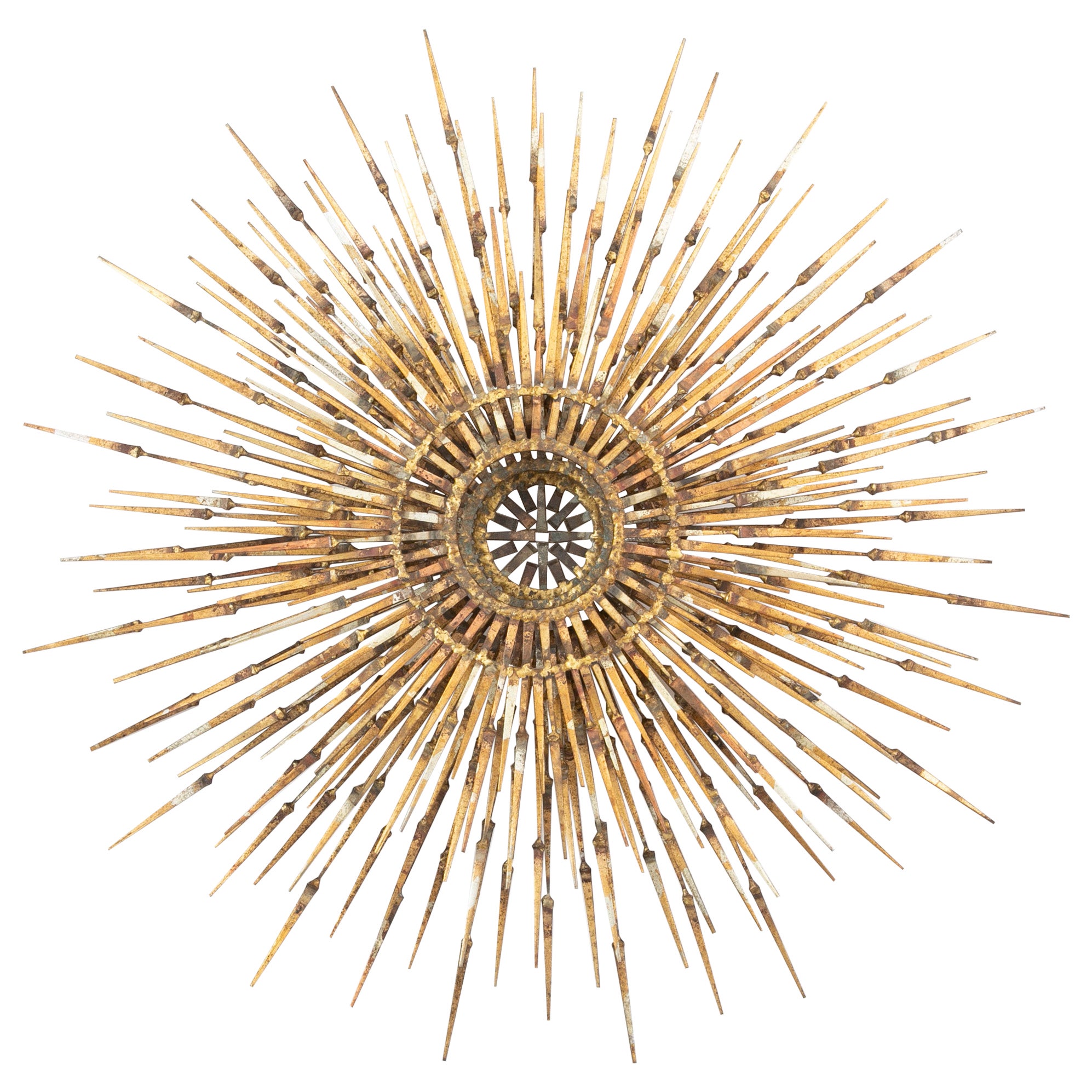 Mid-Century Modern Gilt Iron  William Bowie Style Sunburst Wall Sculpture