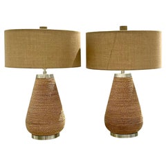 Vintage Coastal Palecek Twisted Raffia Table Lamps, a Pair