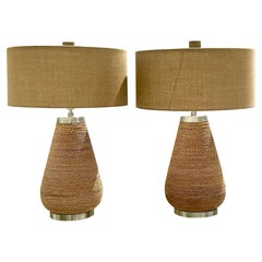 Retro Coastal Palecek Twisted Raffia Table Lamps, a Pair 