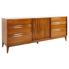 Thomasville Brutalist Mid Century Walnut Lowboy Dresser