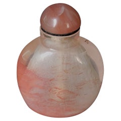 Antique Chinese Carved Stone with Pink Grain Snuff Bottle, 19th Century