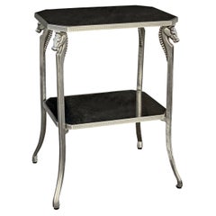 Mid Century Black Stone and Nickel Horse Side Table