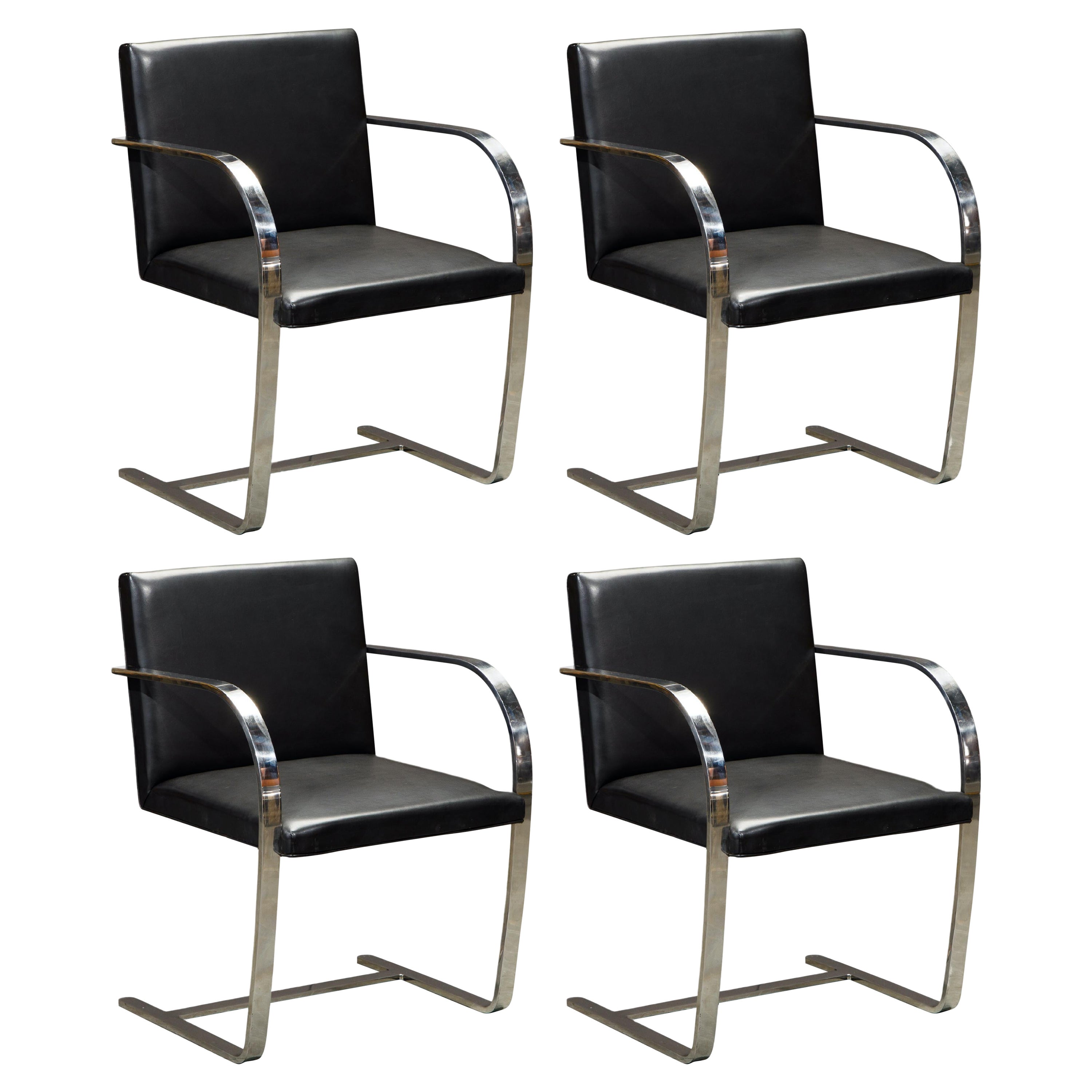 Knoll International Leather 'Brno' Chairs by Mies van der Rohe, 1987, Signed