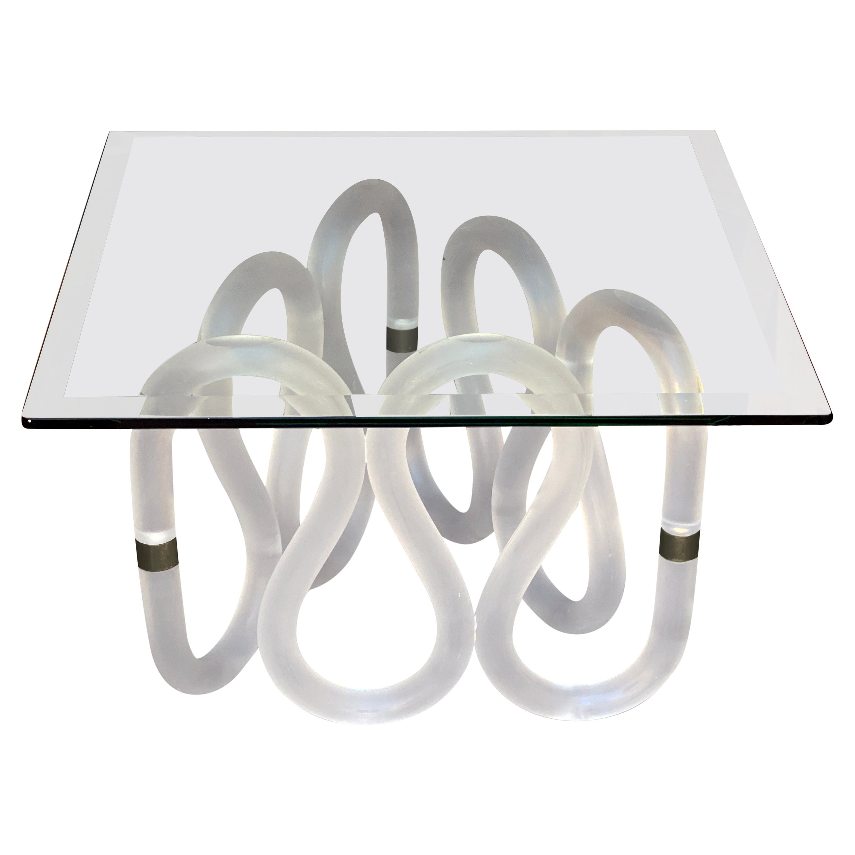 1980s Postmodern Frosted Lucite and Glass Sculptural Table