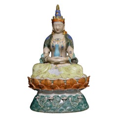 Kuan Yin Seated on a Lotus Base, Porcelain Figure of Mid 20th Century