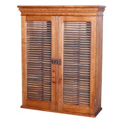 Antique Oak Postmaster Double Door Hanging Wall Cabinet Filer, c1900