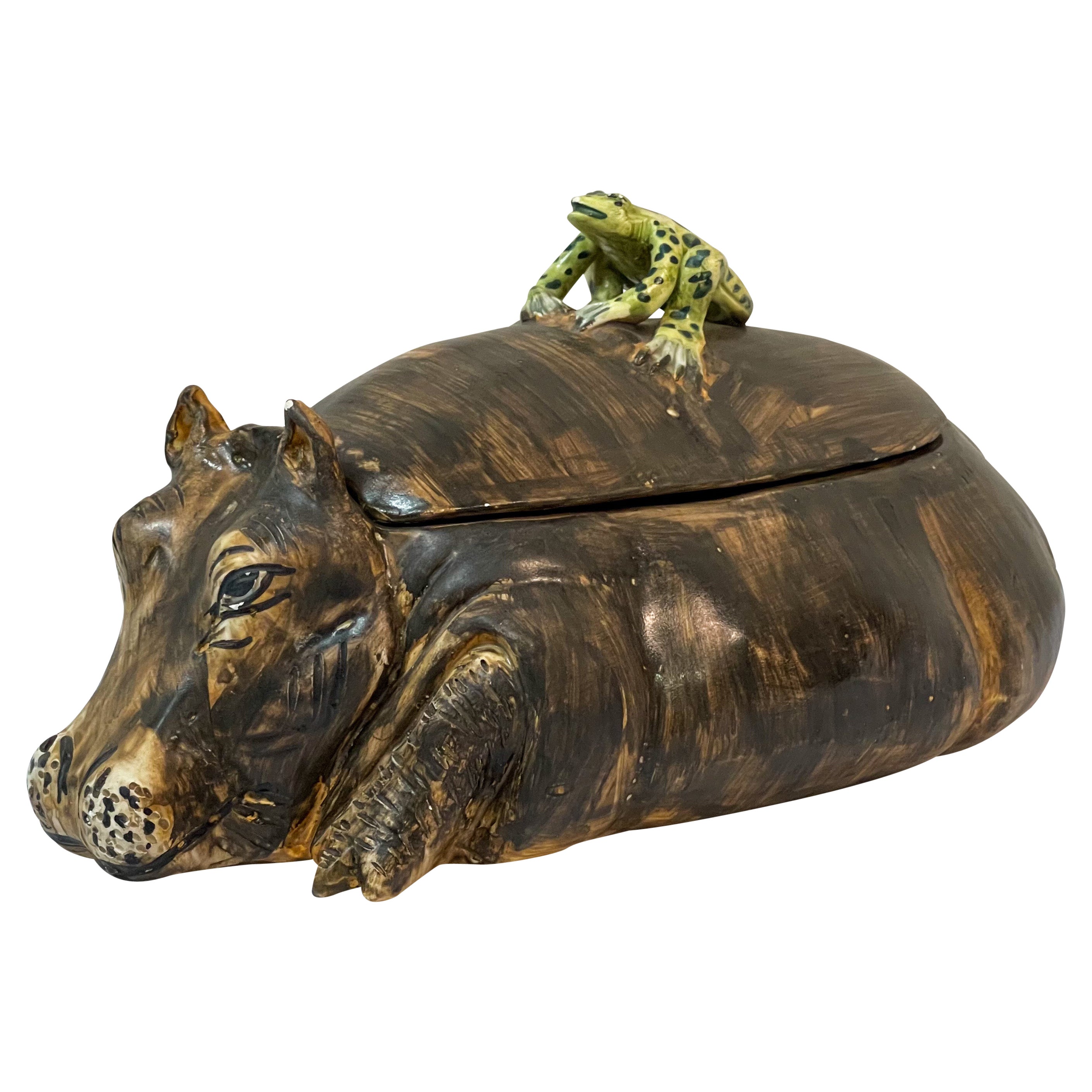 Mid-Century Italian Hippo and Frog Tureen Signed AG with a Coronet
