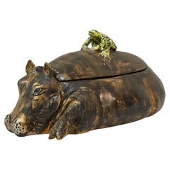 Mid-Century Italian Hippo and Frog Tureen Signed AG with a Coronet