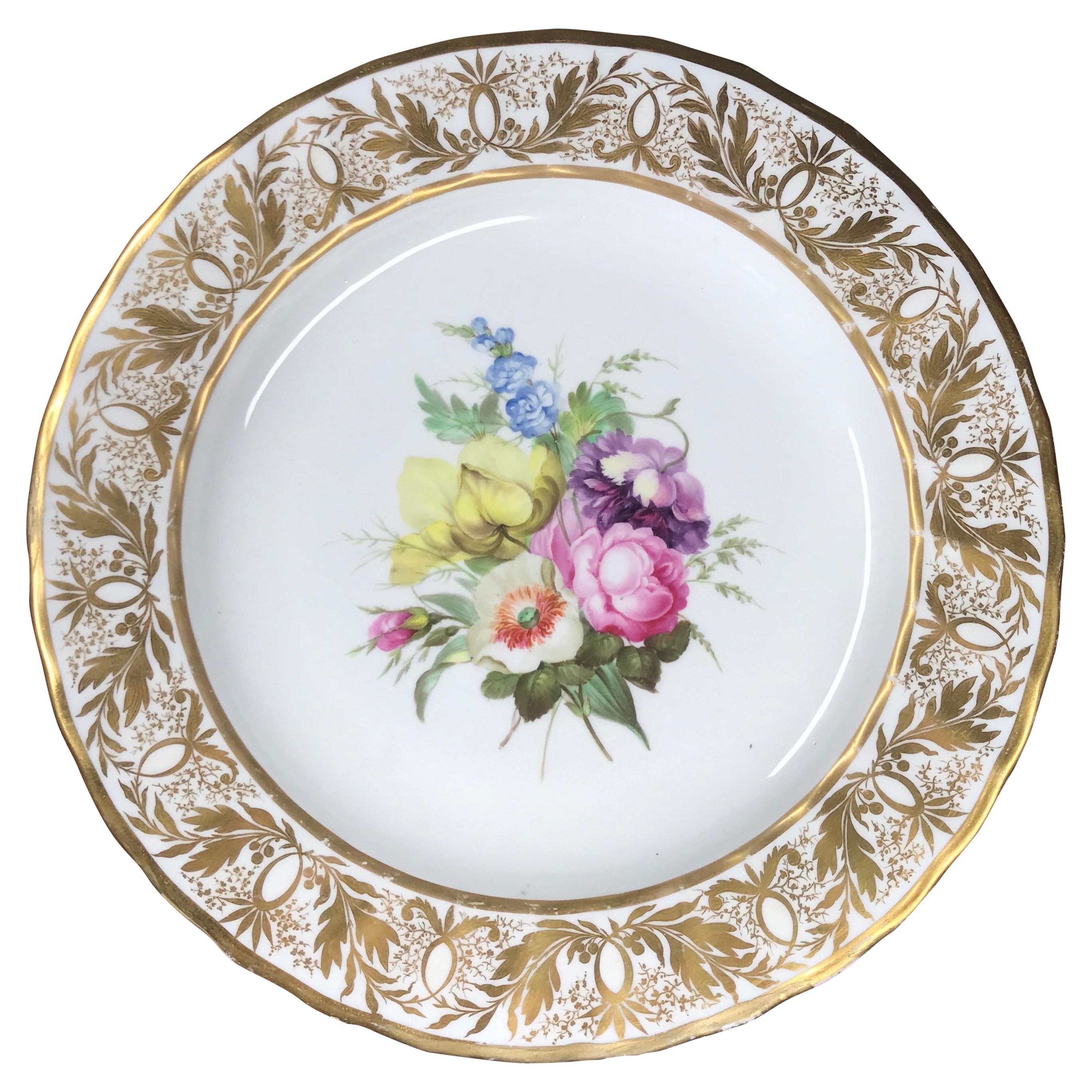 Handsome Derby plate, Billingsley type flowers, c. 1790 For Sale