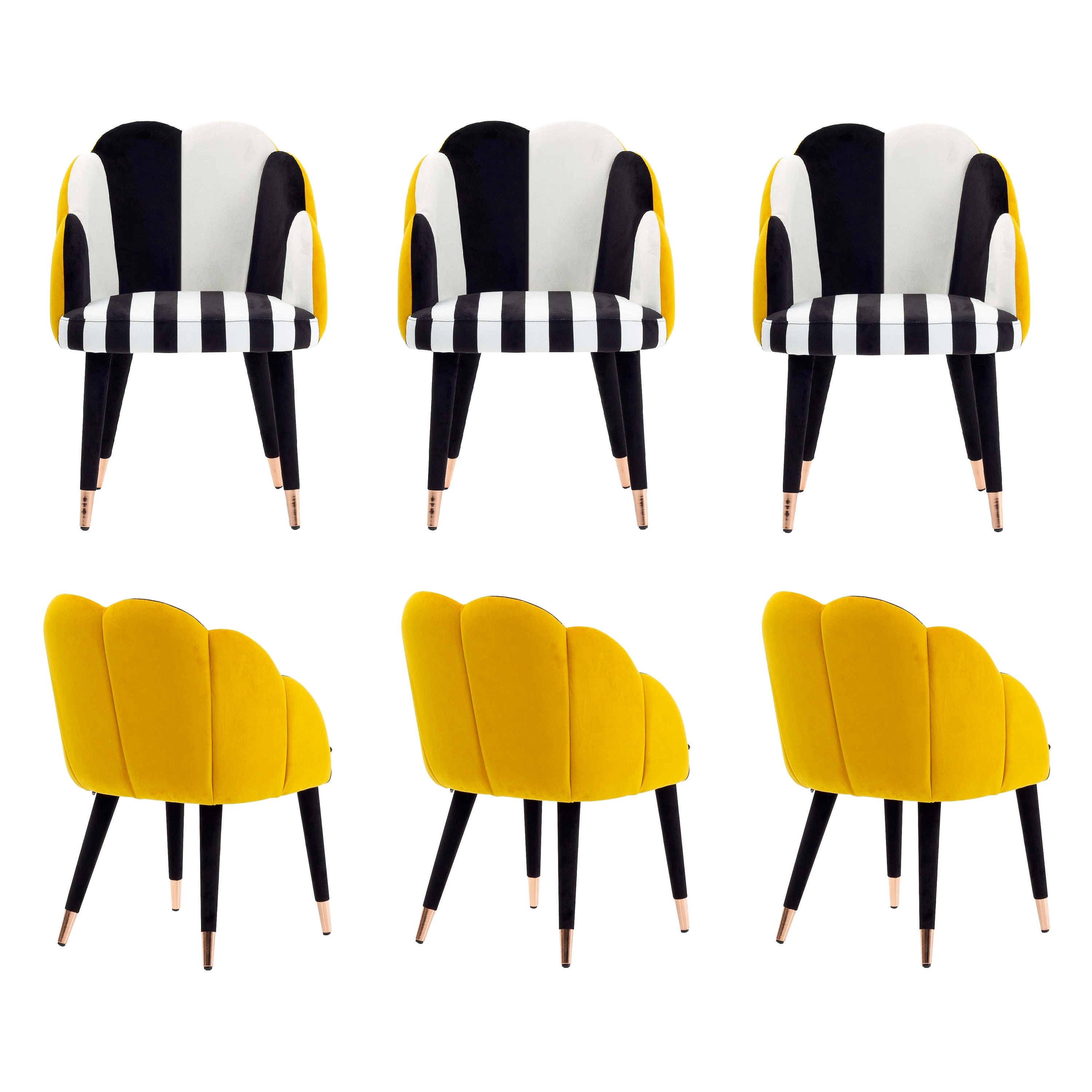 In Stock Contemporary Dining Chairs, Set of 6 in yellow, black and white