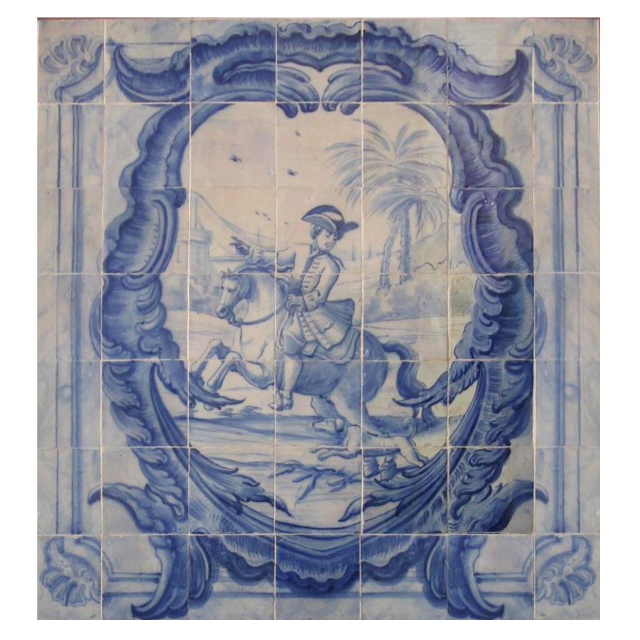 18th Century Portuguese " Azulejos " Panel "Hunting Scene"