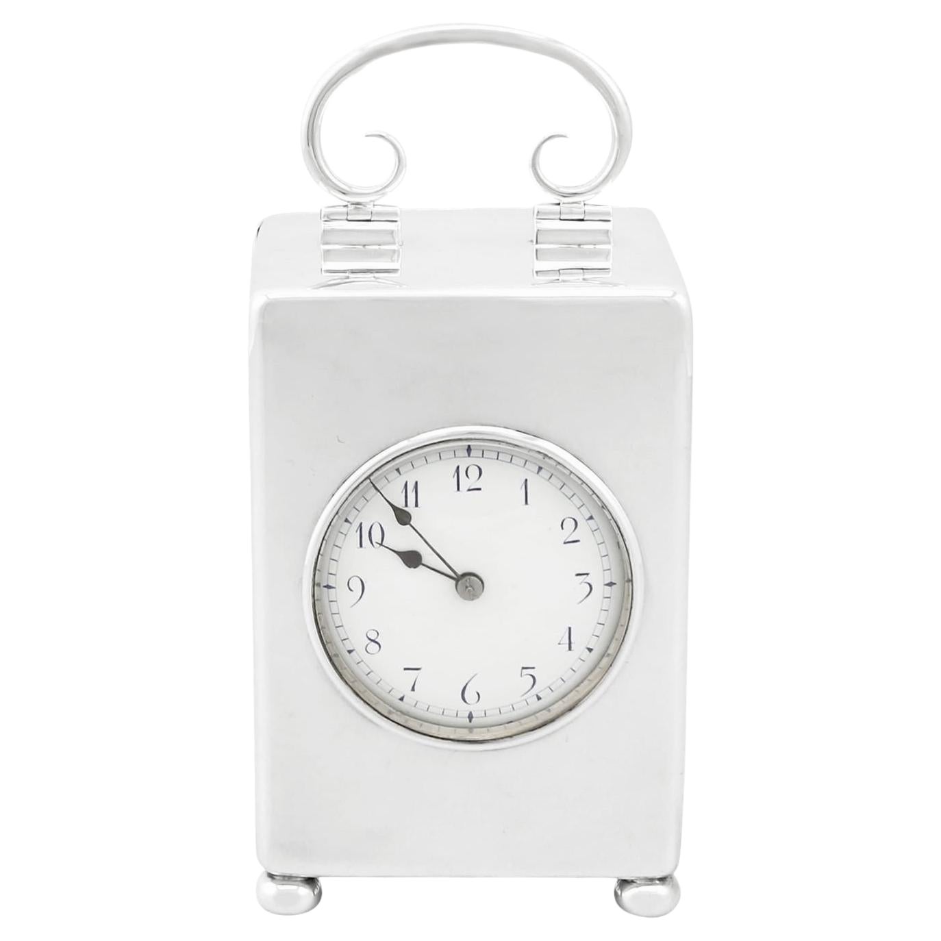 Antiguo reloj de carruaje eduardiano de 1900 de plata de ley