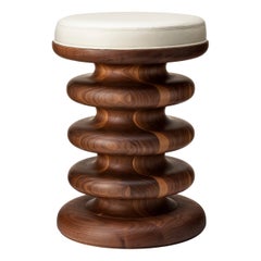 Contemporary Vertere Stool in Oiled Walnut with White Leather Seat Pad
