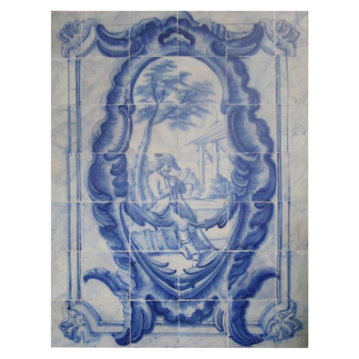 Panneau portugais du 18ème siècle « Azulejos » « Scène de monnaie » en vente