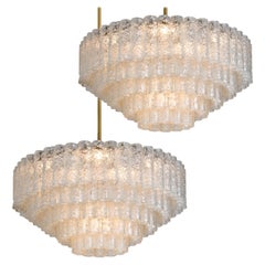 Pair of Doria Giant Ballroom Chandeliers Flush Mounts with 130 Blown Glass Tubes