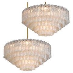Pair of Doria Giant Ballroom Chandeliers Flush Mounts with 130 Blown Glass Tubes