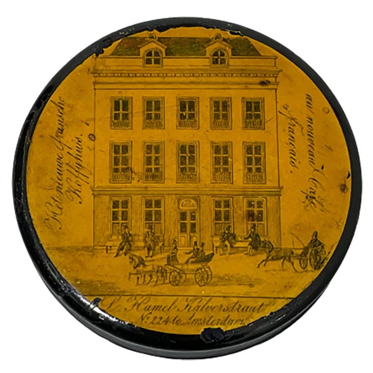 18th Century Lacquered Papier-mâché Snuff Box, Kalverstraat No. 224 Amsterdam