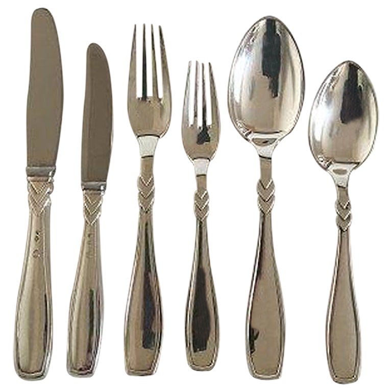 "Rex" W & S Sorensen Silver Flatware Set for 12 People, 72 Pieces For Sale