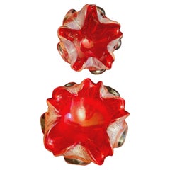 Cendrier en verre de Murano rouge rubis avec feuille d'argent Vetro Artistico