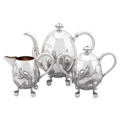 Antique Chinese Export Silver Three Piece Tea Service