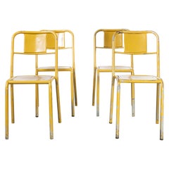 1950's French Mullca Stacking Dining Chairs Mustard with Wood Seat, Set of Four