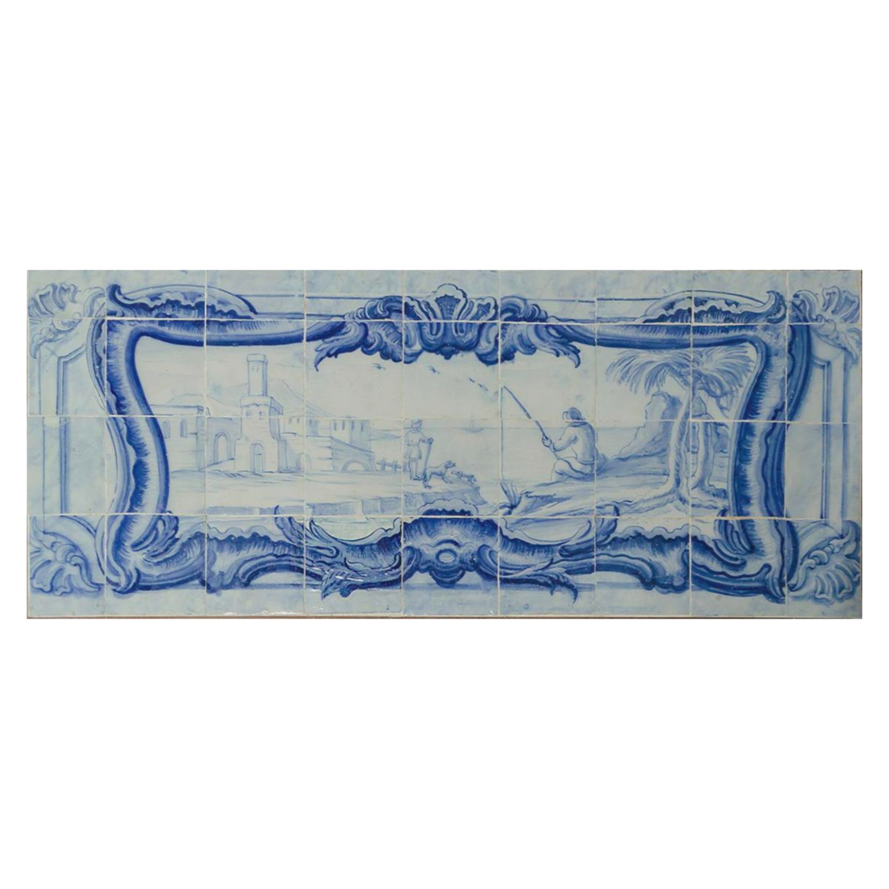 Panneau portugais du 18ème siècle "" Azulejos "" Panneau ""Scène de campagne"" en vente