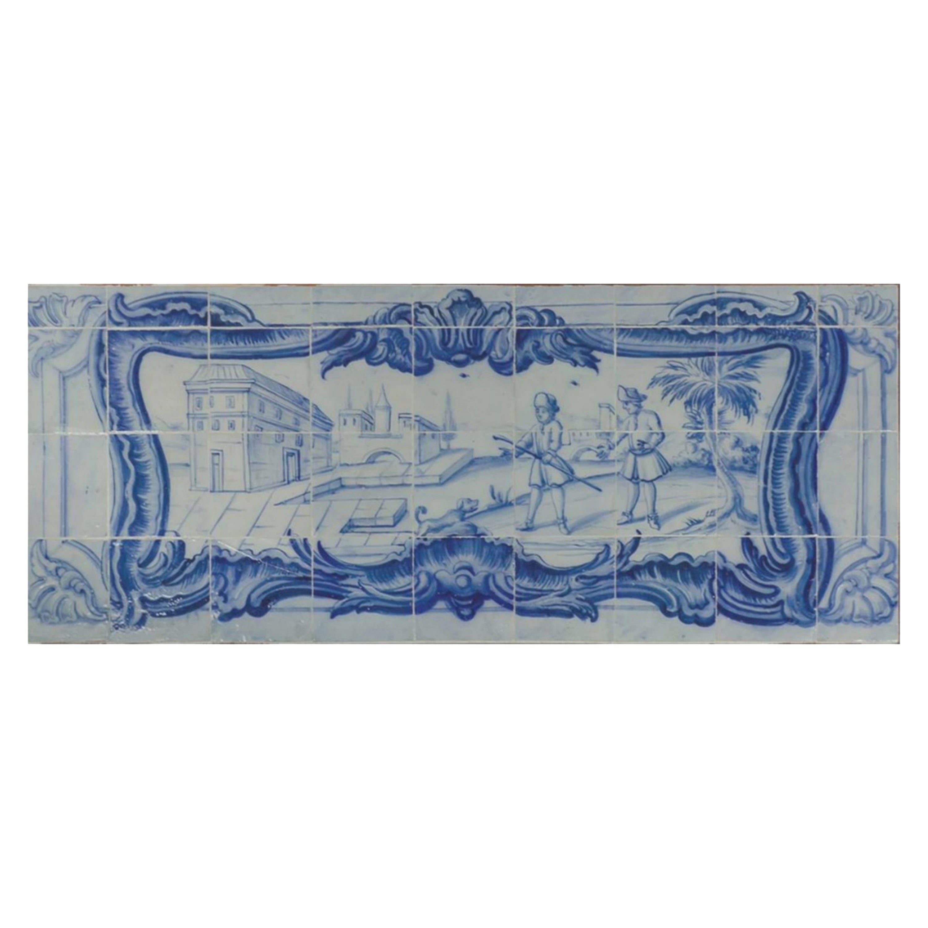 Portugiesische „ Azulejos“-Tafel „Landschaftssssssszene“ aus dem 18. Jahrhundert im Angebot