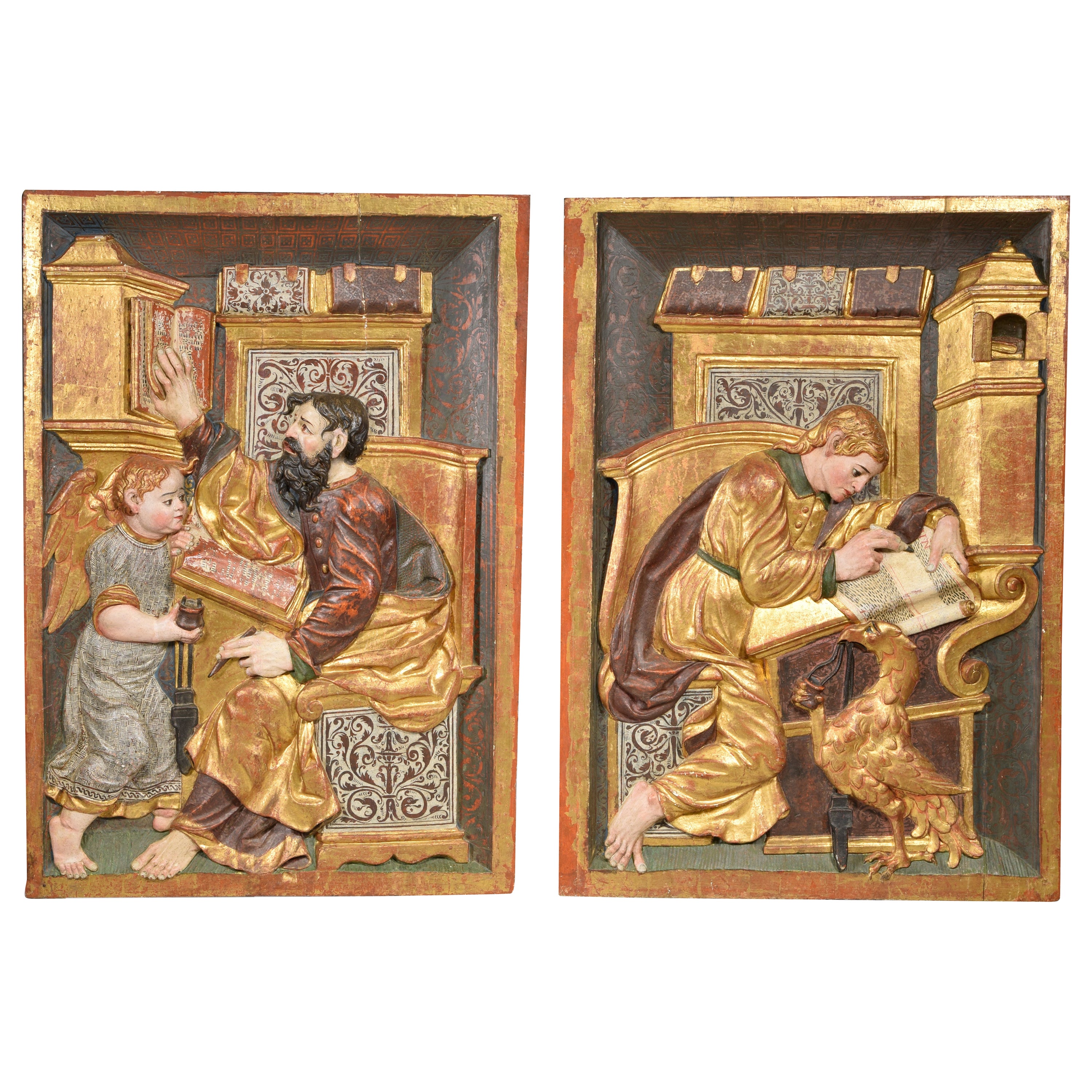 Saints John and Matthew, polychromes Holz, möglicherweise, Burgoser Schule, 16. Jahrhundert im Angebot