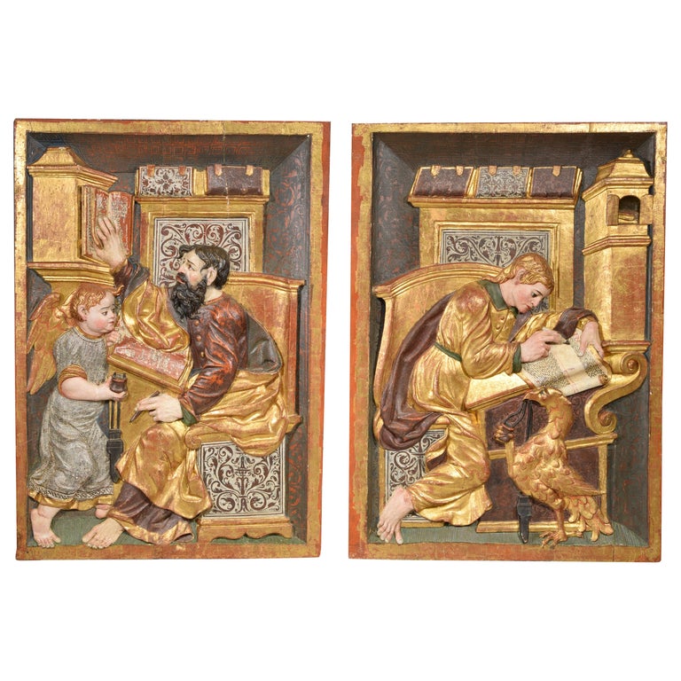 Pair of wood reliefs of saints John and Matthew, 16th century, offered by Z. Sierra