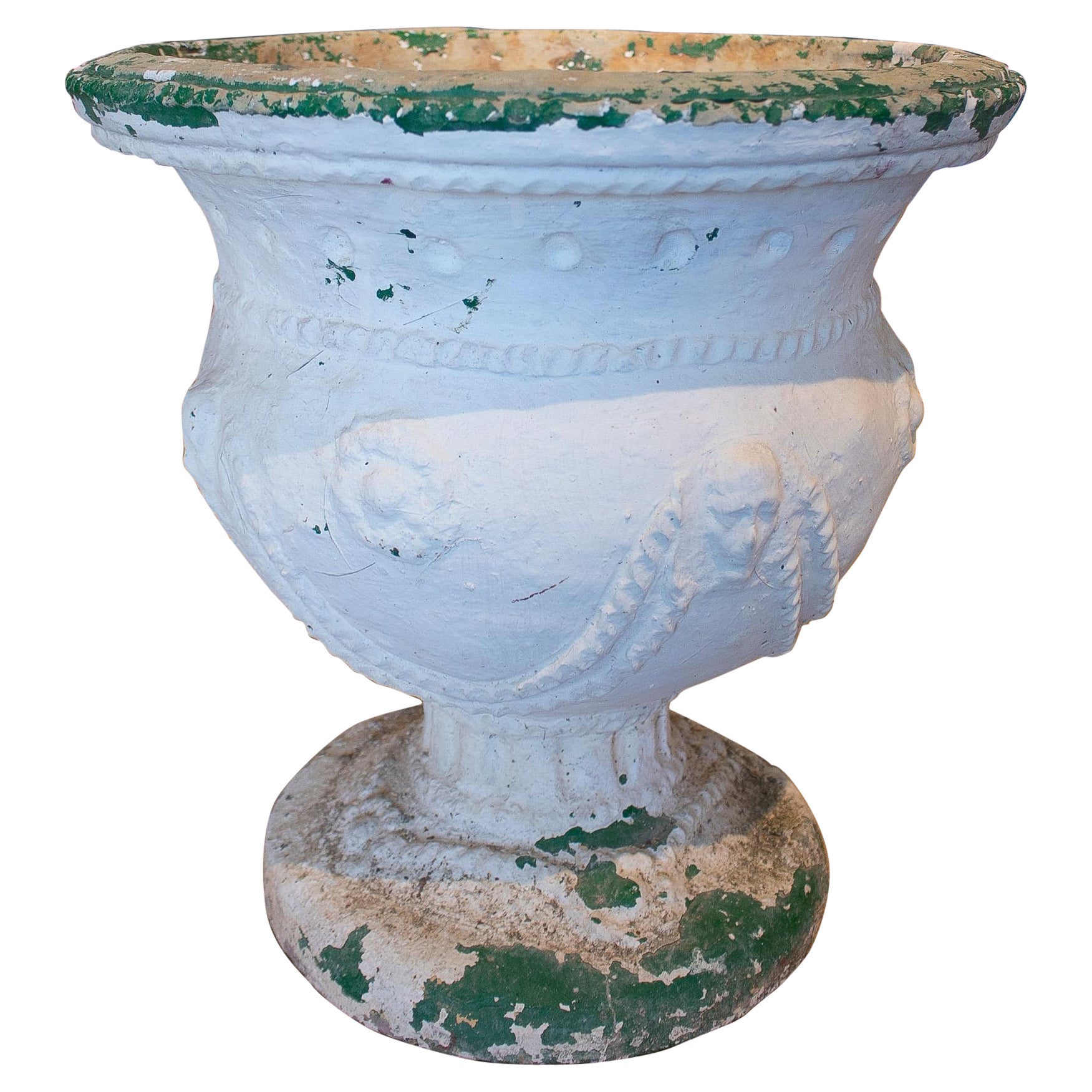 19th Century Spanish Whitewashed Handmade Ceramic Urn Vase For Sale