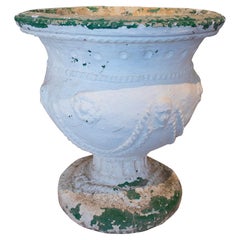 19th Century Spanish Whitewashed Handmade Ceramic Urn Vase