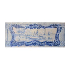 Panneau portugais du 18ème siècle "" Azulejos "" Panneau ""Scène de campagne""