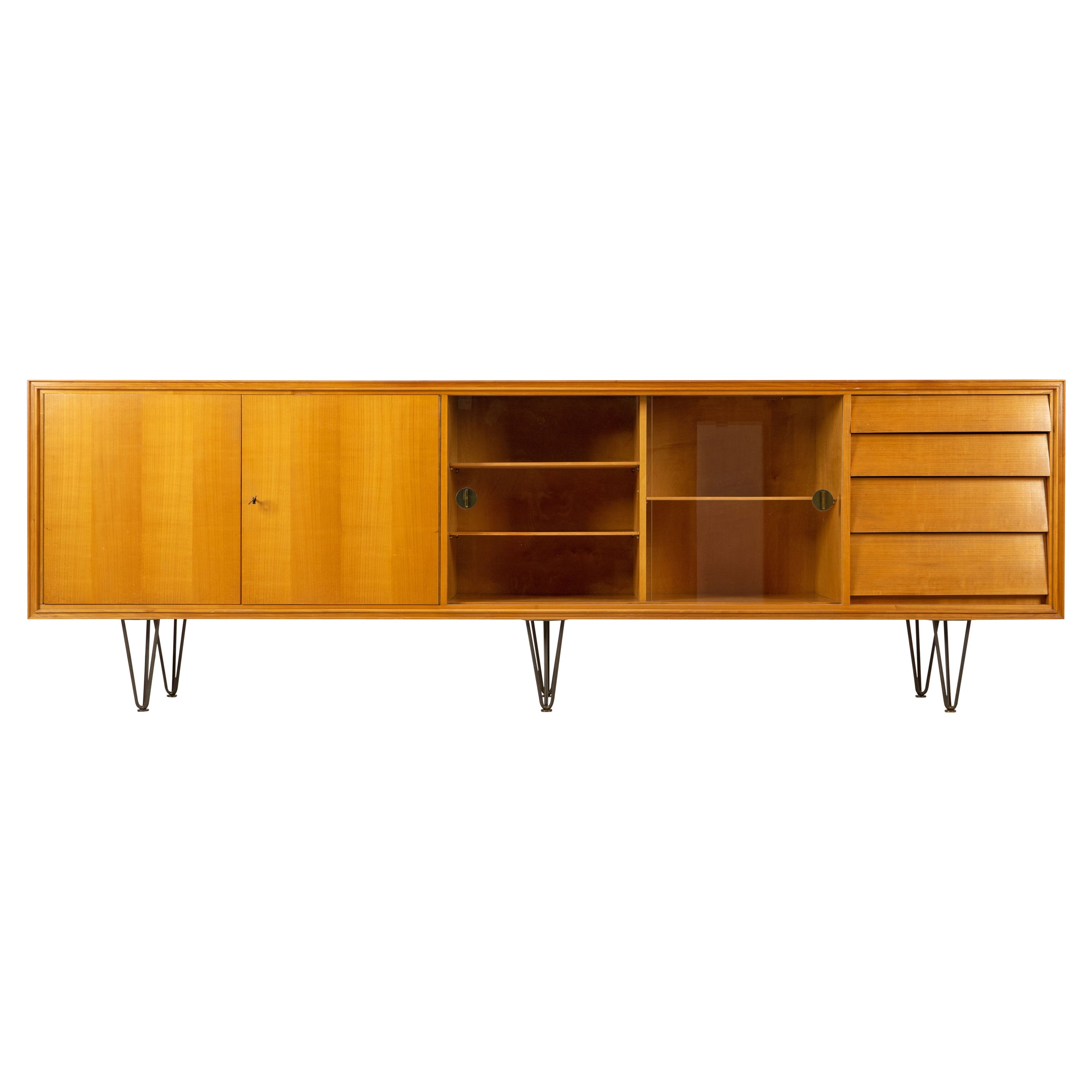 Mid-Century Sideboard in the Style of Alfred Altherr, Ash and Brass, Germany 50s For Sale