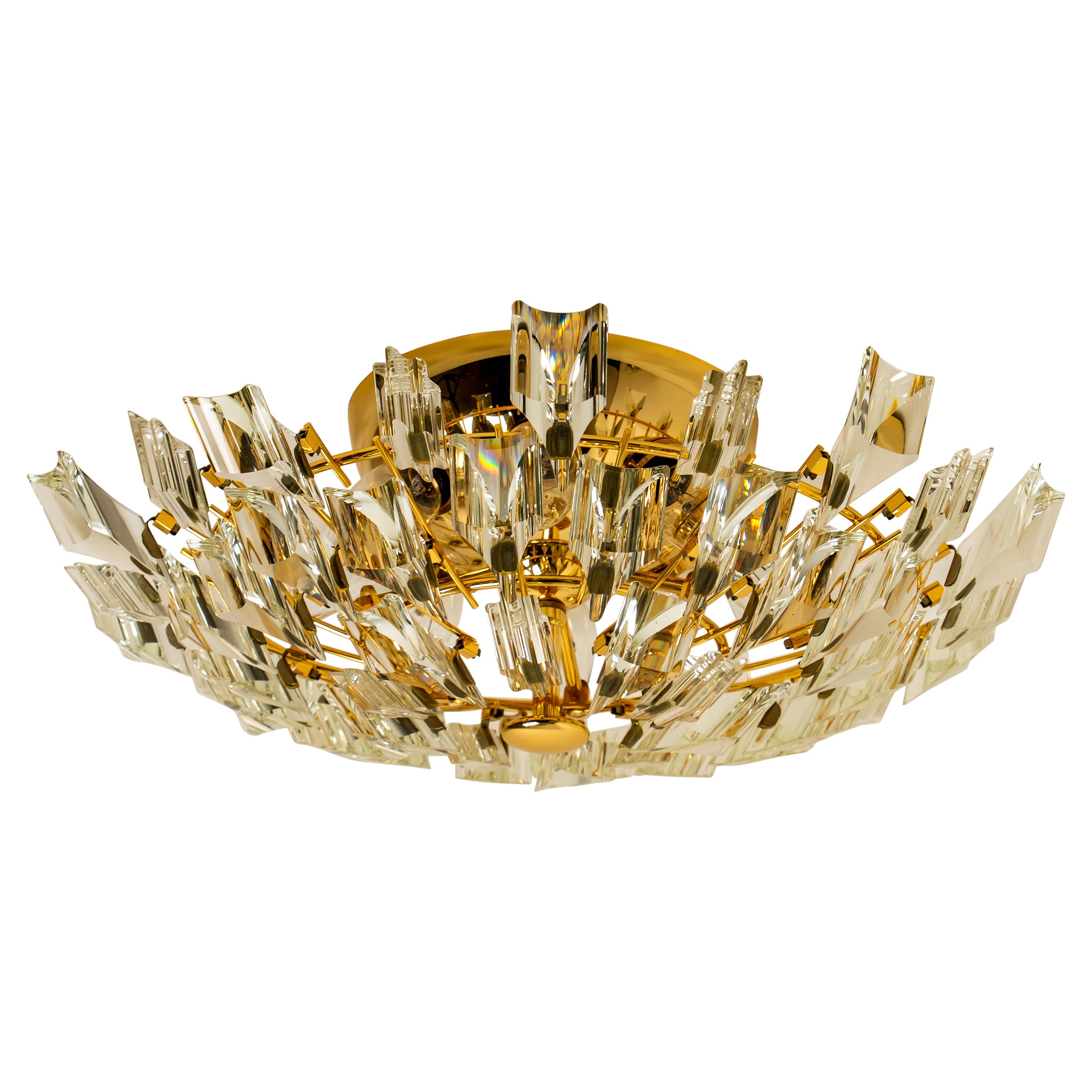 Hollywood Regency Crystal and Gilded Brass By Oscar Torlasco For StilKronen Flushmount/ Sconce For Sale